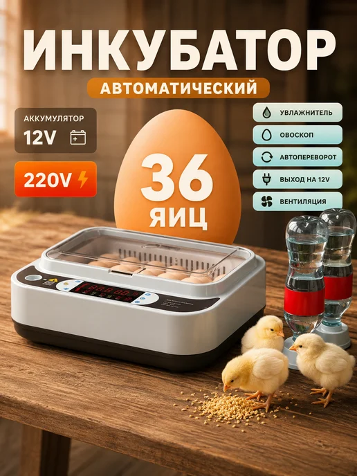 Инкубатор для 36 яиц автоматический с терморегулятором, синий