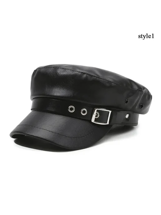 Нет бренда Черный искусственный кожаный берет style1, черный