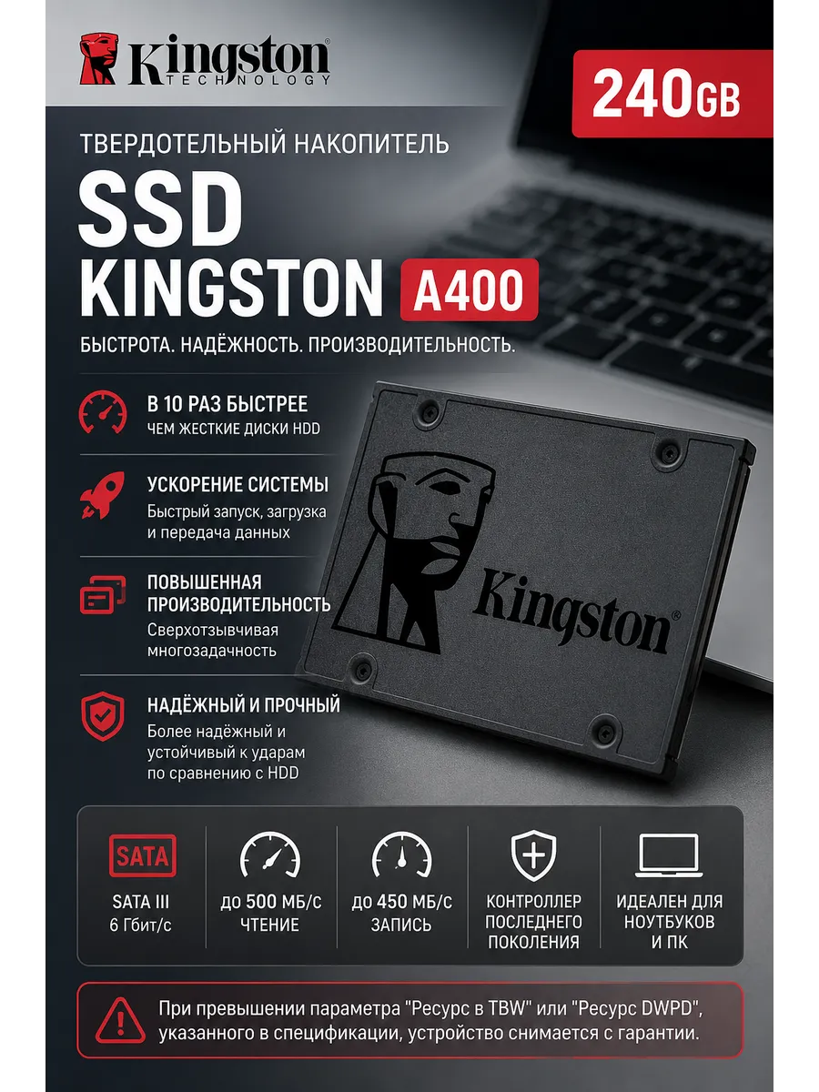SSD накопитель A400 240 ГБ SATA 2.5 для ПК и ноутбука Kingston 1164845816 купить за 11 356 ₽ в интернет‑магазине Wildberries