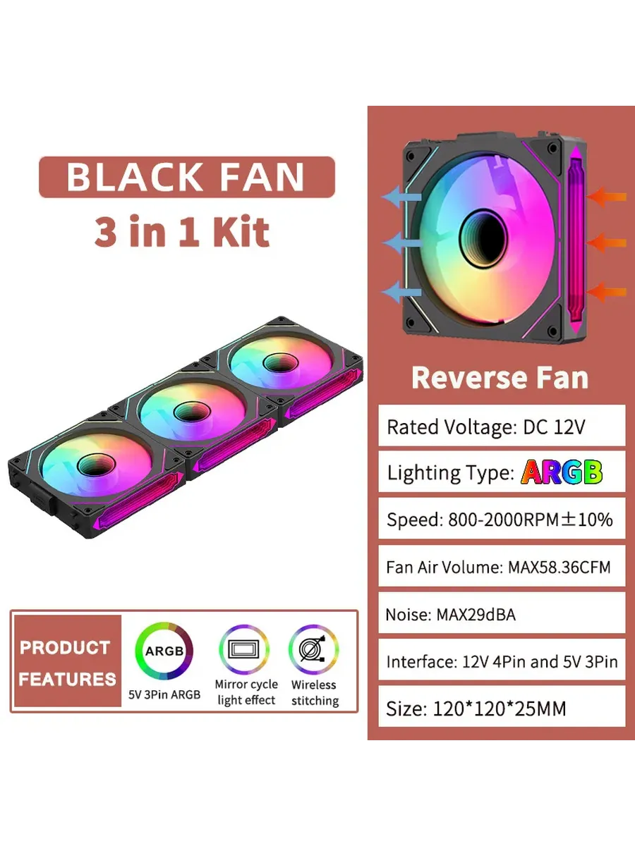 Корпусной вентилятор COOLCIRC 120 мм ARGB Reverse black