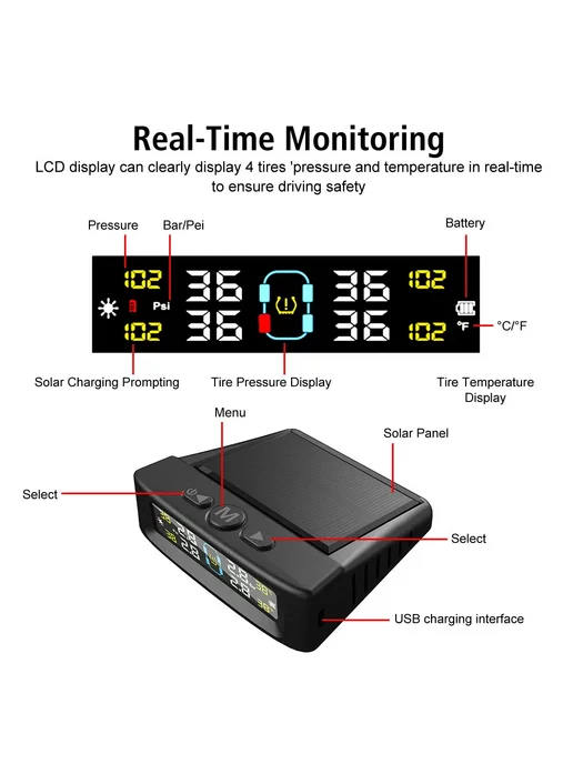 Нет бренда Солнечная Система TPMS с 4 внешними датчиками T11 Built-in, вариант, фото 6