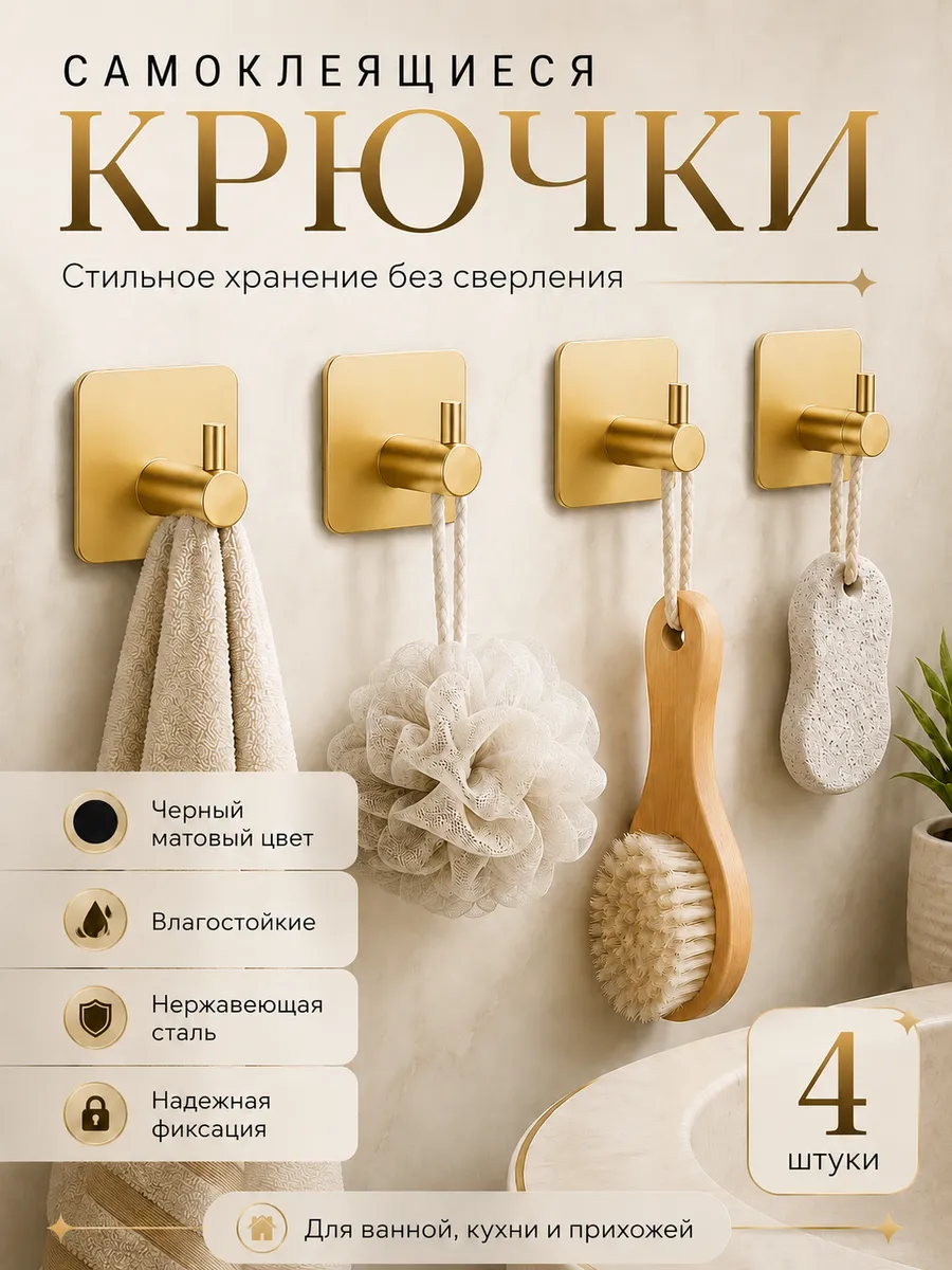 Крючки самоклеющиеся универсальные 4 шт