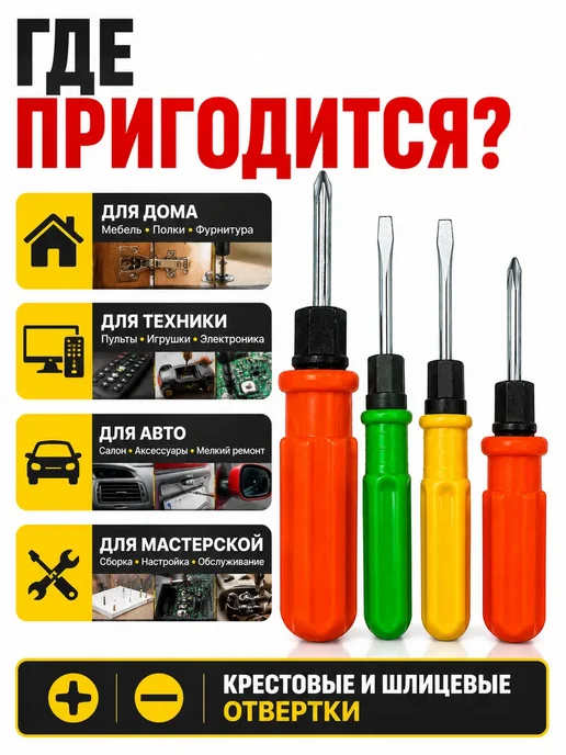 МАЛИКОН Набор отверток для мебели и сборки 4 предмета, зеленый, фото 3