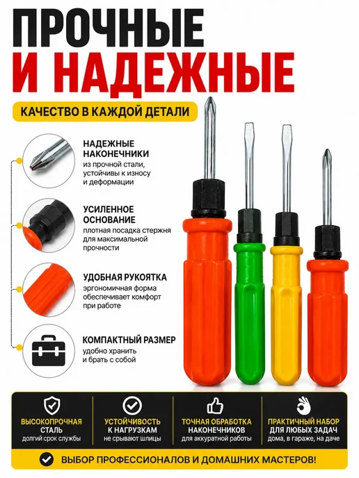 МАЛИКОН Набор отверток для мебели и сборки 4 предмета, зеленый, фото 4