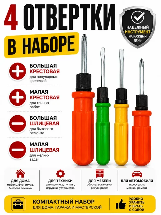 МАЛИКОН Набор отверток для мебели и сборки 4 предмета, зеленый, фото 5