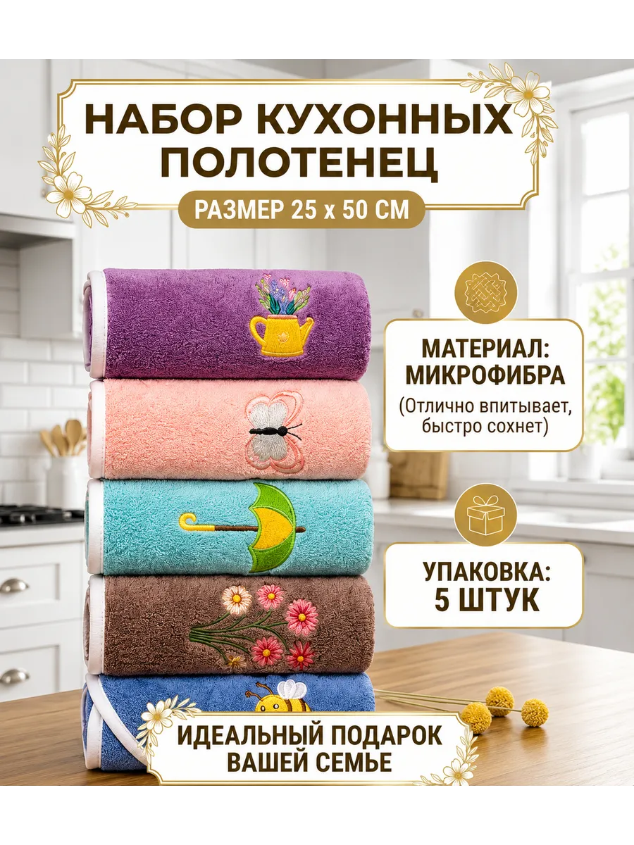 Полотенца кухонные из микрофибры набор подарочный