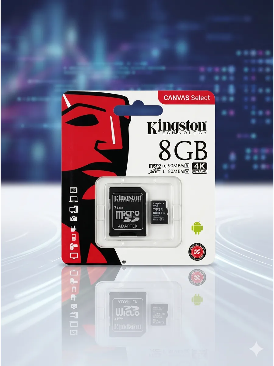 Карта памяти Micro SD 8GB с адаптером