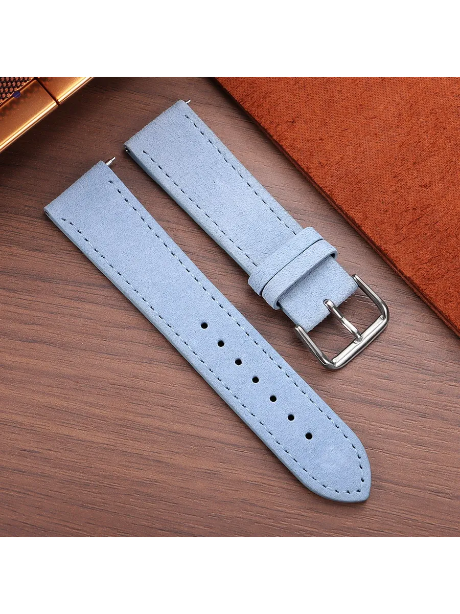 Ремешок для часов из замши 18-22 мм Голубой, Light Blue, 20