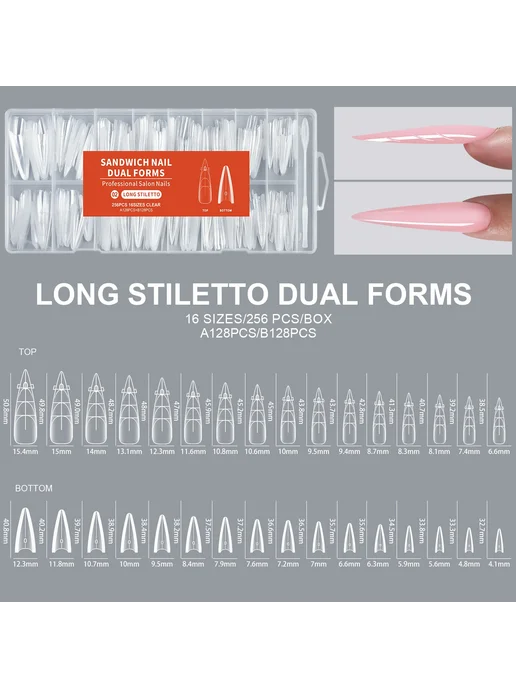 MagiBling Двойные формы для ногтей Stiletto, 256 шт, SWNM-02, 256 шт