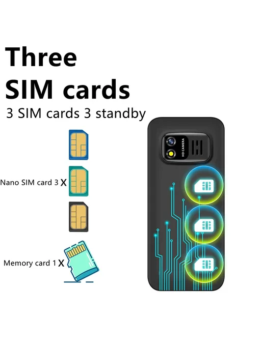 SERVO Мобильный телефон BM5310 с 3 SIM-картами, 3 режимами о, черный, фото 3