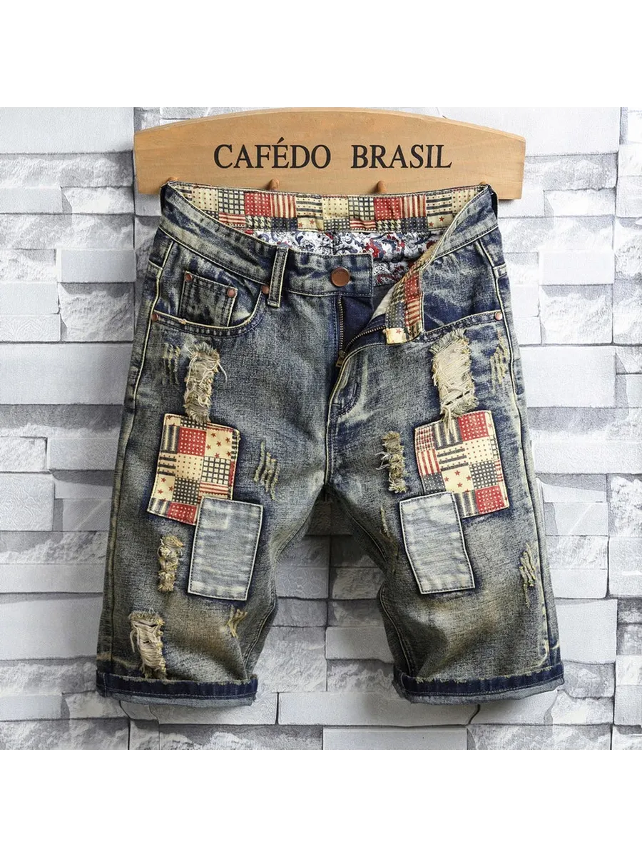 Мужские летние рваные прямые джинсовые шорты Levi's