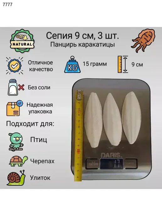 Сепия 9 см 3 штуки, панцирь каракатицы для улиток, черепах, в упаковке 100 г, фото 2
