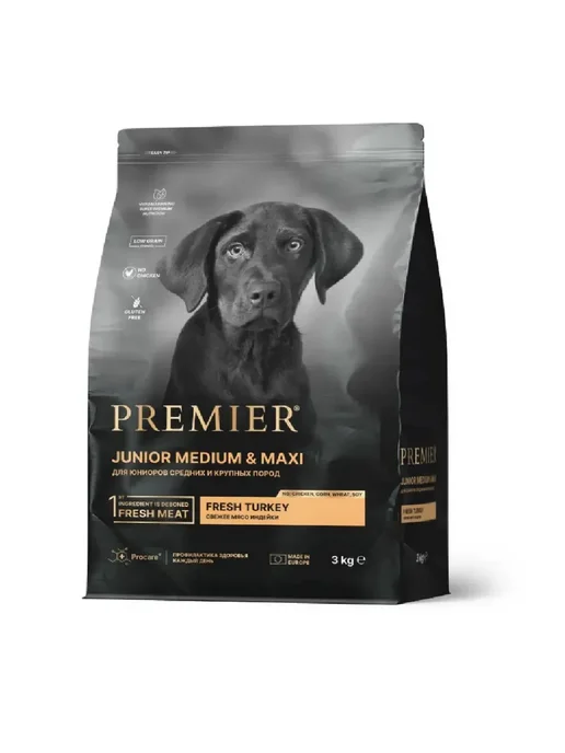 Сухой корм PREMIER для собак, крупные, средние, щенки, индейка, 3 кг, фото 2