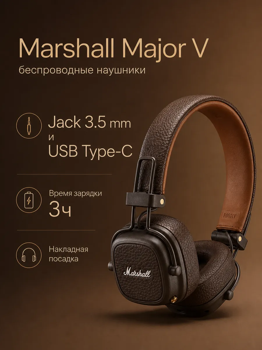 MARSHALL Наушники Major V, беспроводные, коричневые