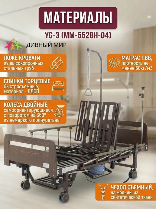 Med-Mos Кровать медицинская YG-3 (MM-5228H-13), ЛДСП Венге с матрасо…, вариант, фото 4