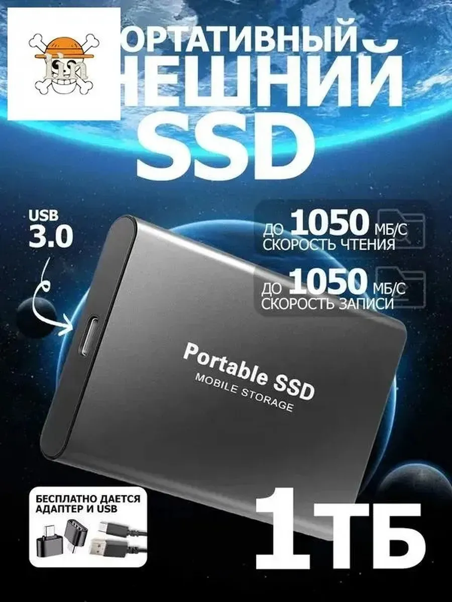 Внешний SSD 1 ТБ USB 3.0 металл черный