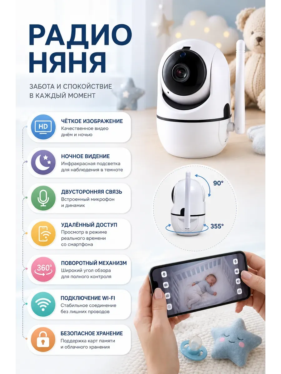 Радио няня камера видеонаблюдения WiFi