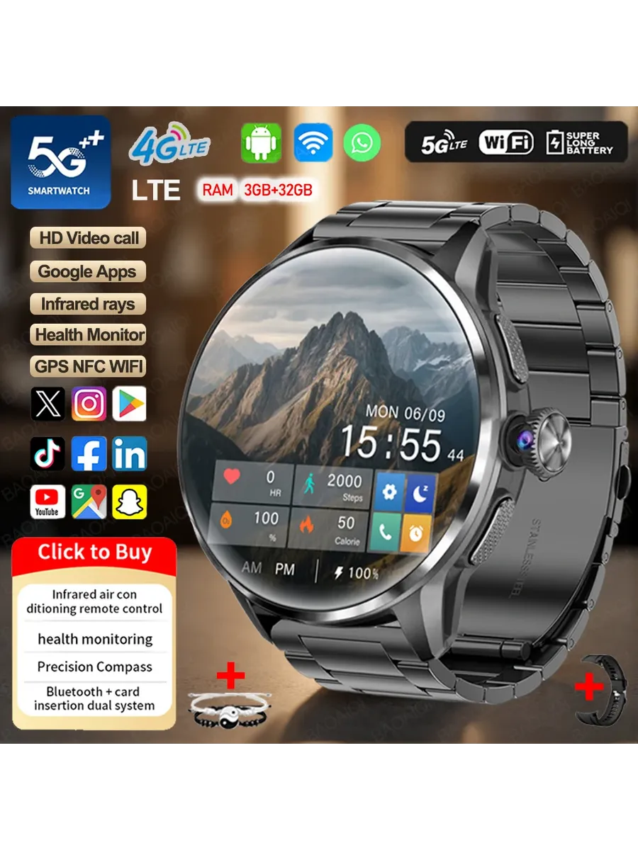 Нет бренда Смарт-часы 5G 4G Steel black с AMOLED 1.60"