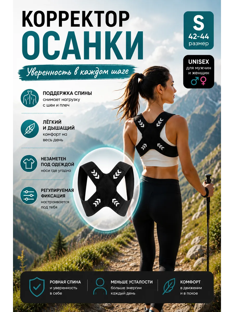 Корсет для осанки ортопедический для спины и плеч S 42–44