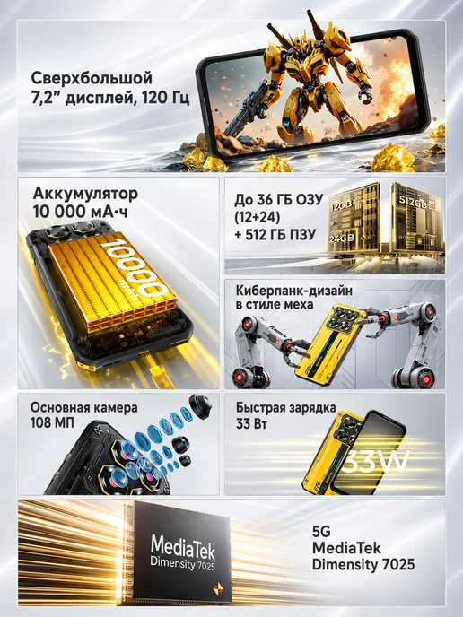 Смартфон OUKITEL 7.2 12/512 ГБ, черный, фото 4
