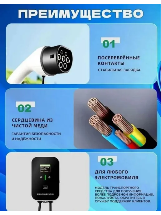 Зарядная станция для электромобиля GBT 7кВт 10м, Домашняя Type 2 11, фото 3