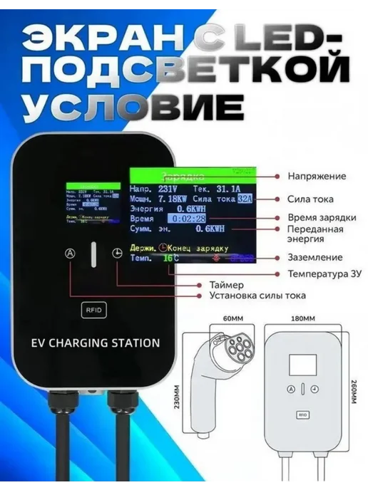 Зарядная станция для электромобиля GBT 7кВт 10м, Домашняя Type 2 11, фото 6