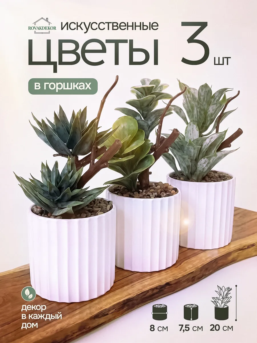 Искусственные цветы для декора и интерьера зелень в горшках