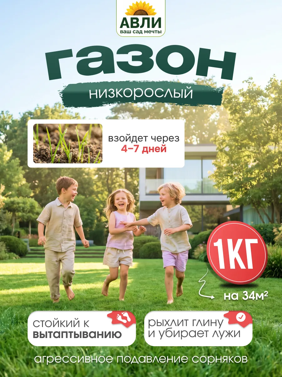 Газонная трава семена низкорослая многолетняя 1 кг