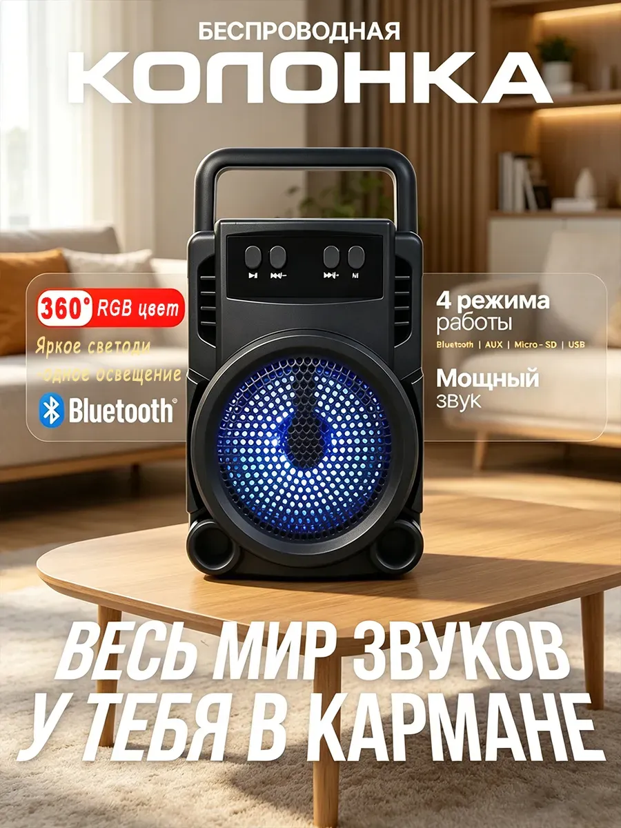 Колонки для компьютера 5Вт, Беспроводная Bluetooth, черное