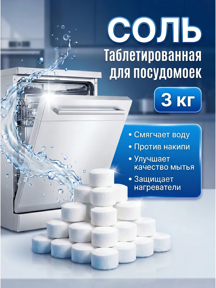 Соль для посудомоечных машин таблетированная 3кг