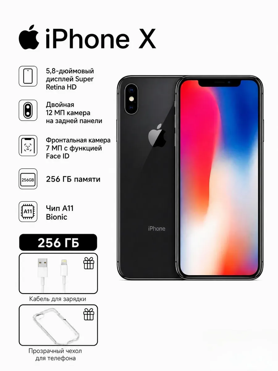 iPhone X 256ГБ / 3ГБ ОЗУ 4G LTE восстановленный тёмно-серый