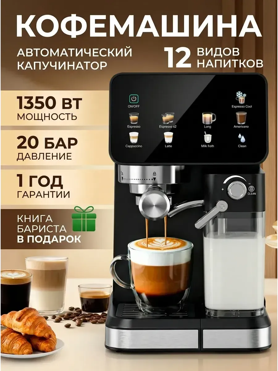 Кофемашина рожковая с капучинатором кофеварка