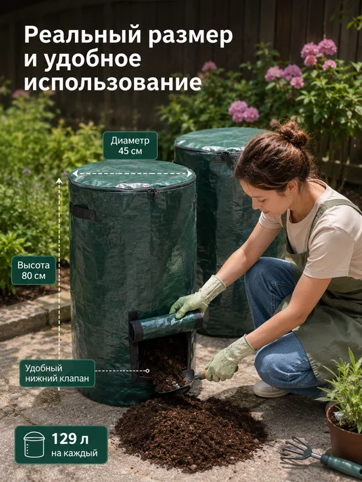 Компостер садовый с крышкой 2 шт 130 л для дачи, 2 шт, 130 л, фото 2