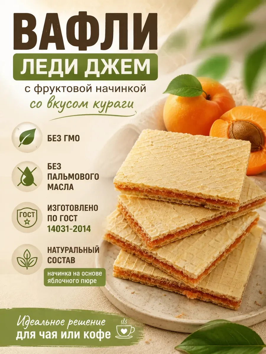 Вафли "Леди Джем"с фруктовой начинкой, курага,500 гр