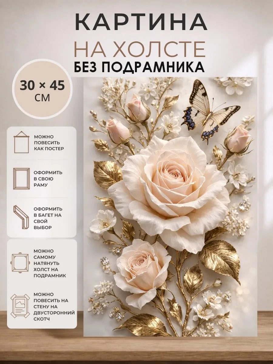 Картина постер 3D на стену на холсте без подрамника