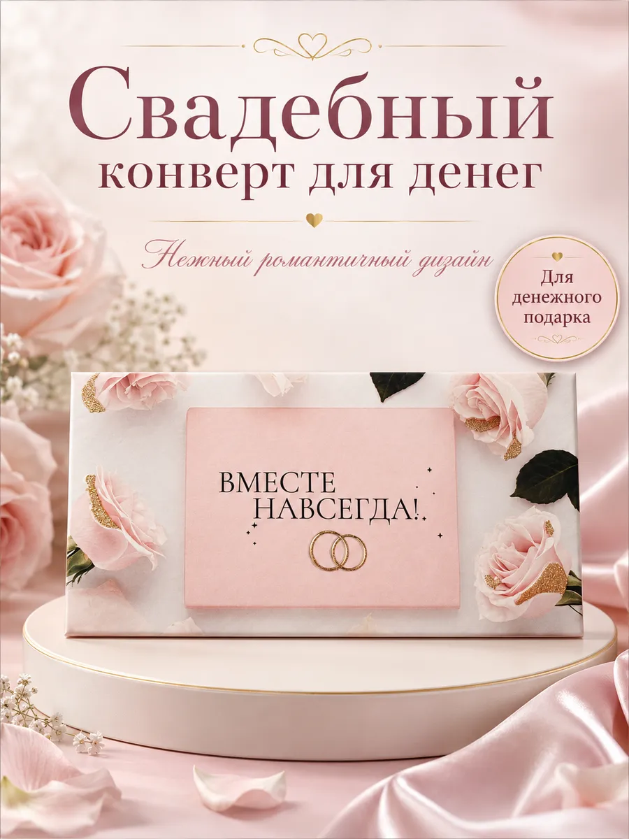 Конверт для денег, свадебный «Вместе навсегда» 17х8,5