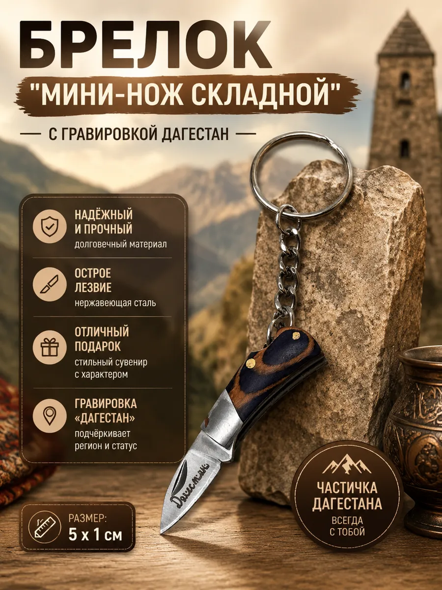 Мини-нож брелок складной с гравировкой «Дагестан»