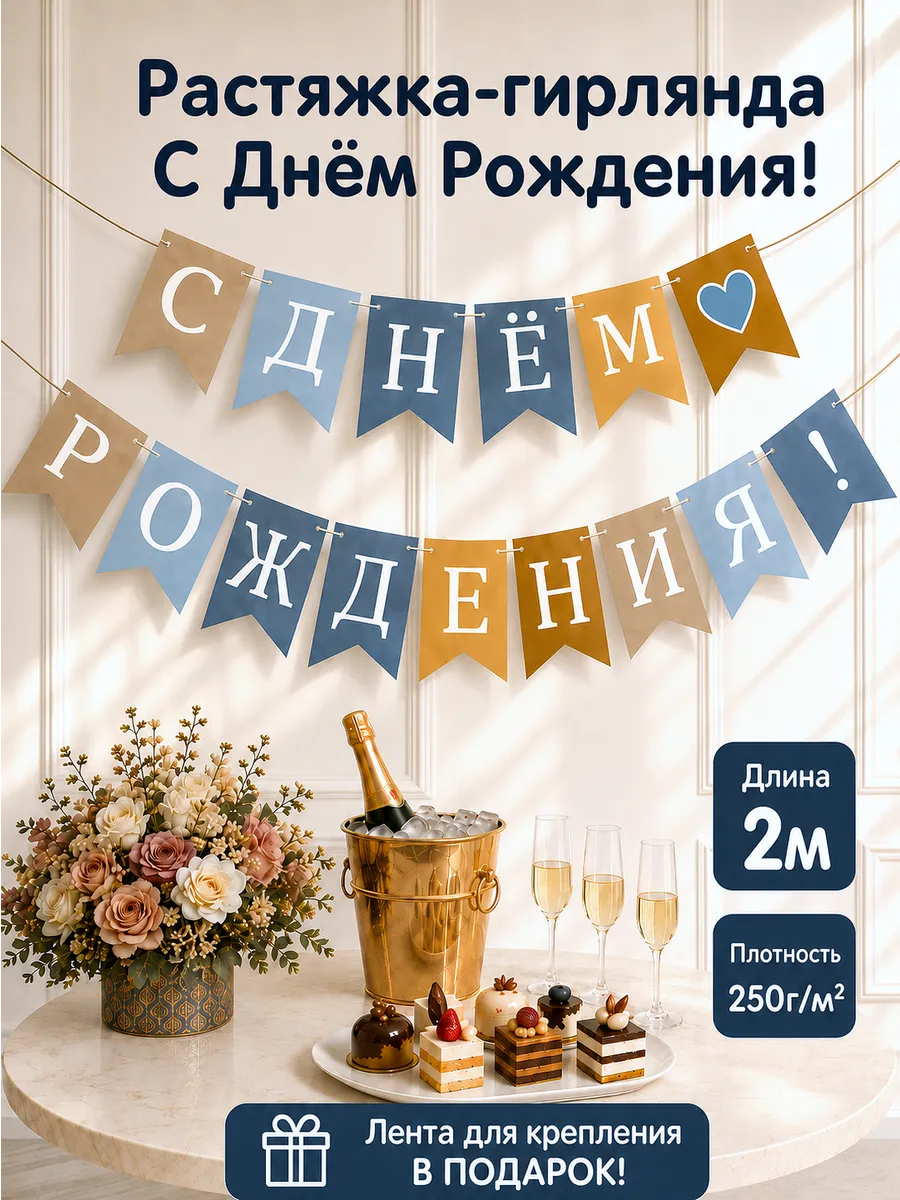 Растяжка-гирлянда флажки С Днем Рождения