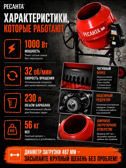 Бетономешалка строительная 230 литров БМ-230Ч — фото 2