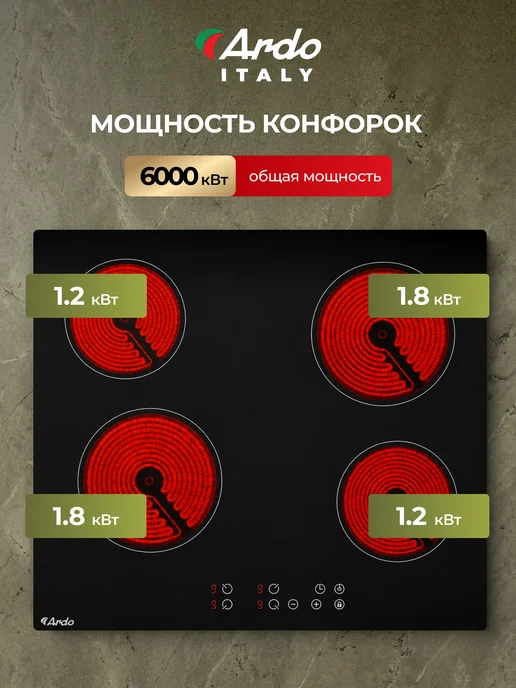 ARDO Электрическая варочная панель 60 см 6400Вт, таймер, пауза, 6400 Вт, фото 2