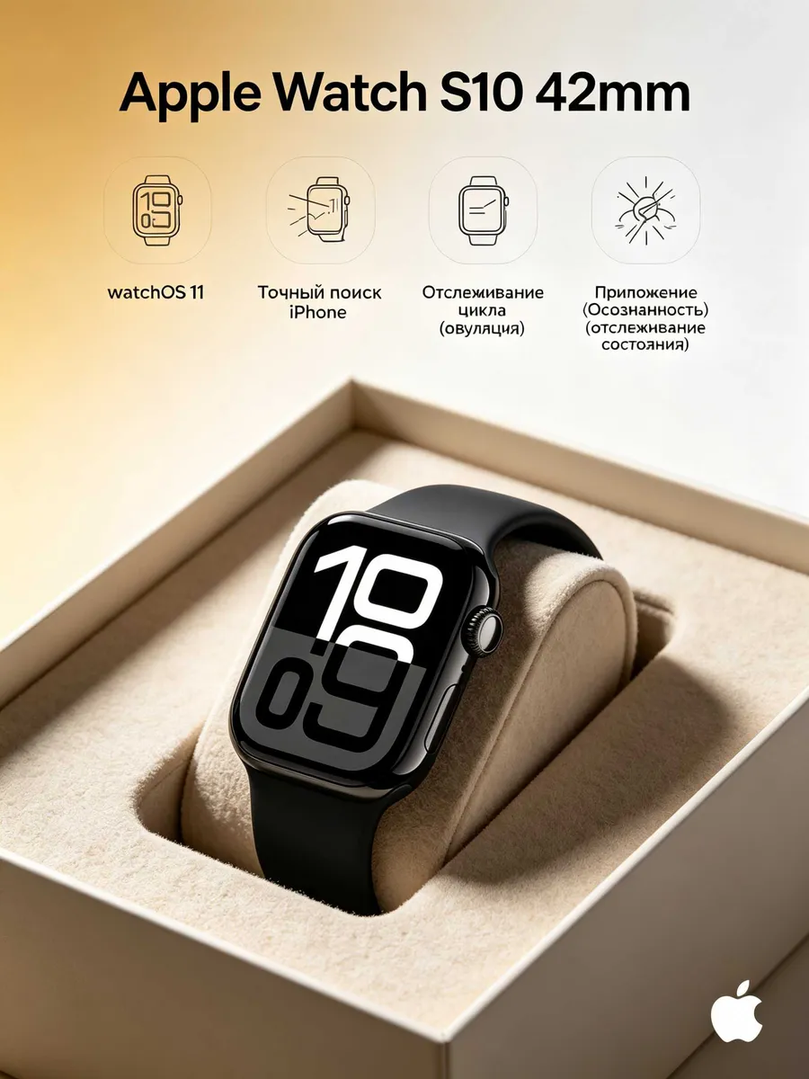 Apple Часы Watch S10 42mm Jet Black Aluminium Sport Band S M