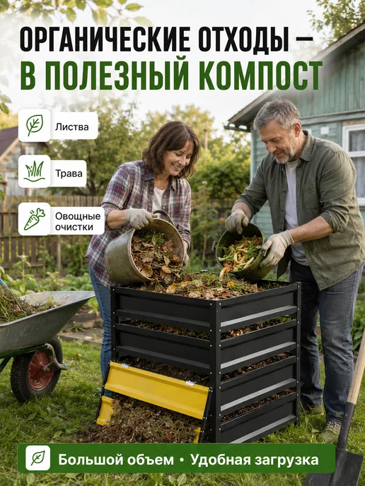 Компостер садовый металлический 1080 л с нижней дверцей, 1080 л, фото 2
