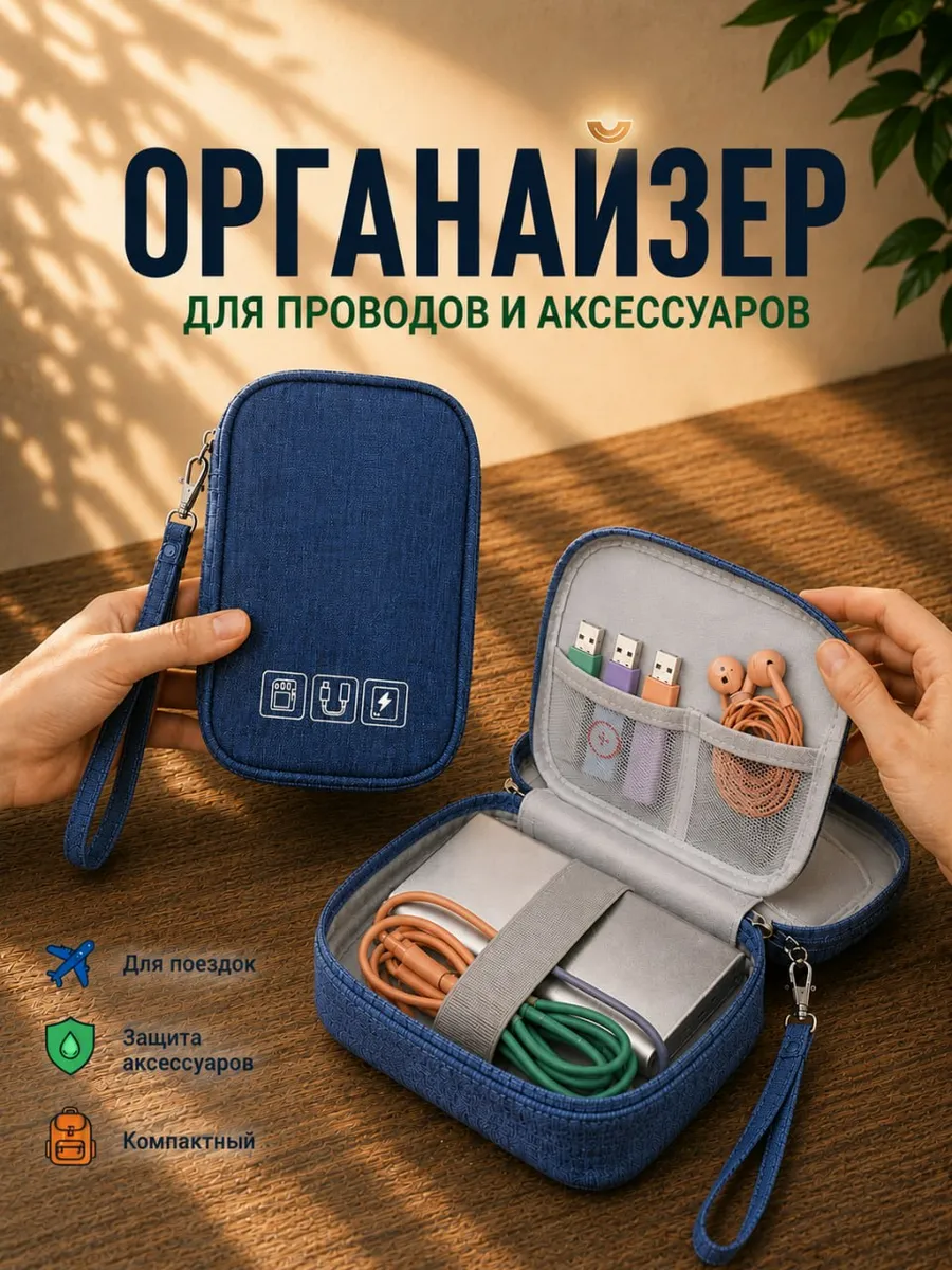 Дорожный органайзер для проводов зарядок и аксессуаров
