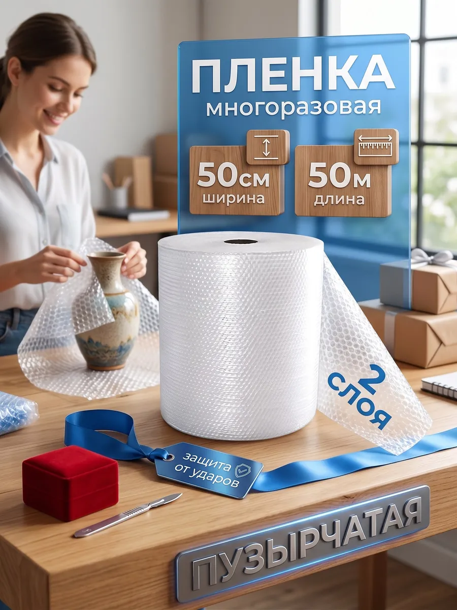 Пупырка 50х50 двухслойная, пленка для упаковки и переезда