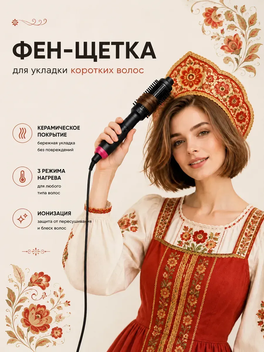 Фен-щетка для укладки коротких волос