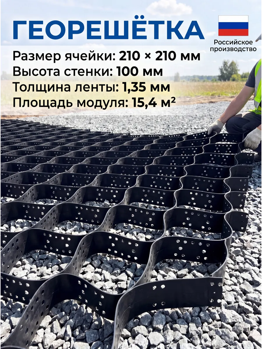 Георешётка с перфорацией для газонов и ландшафта 210х210