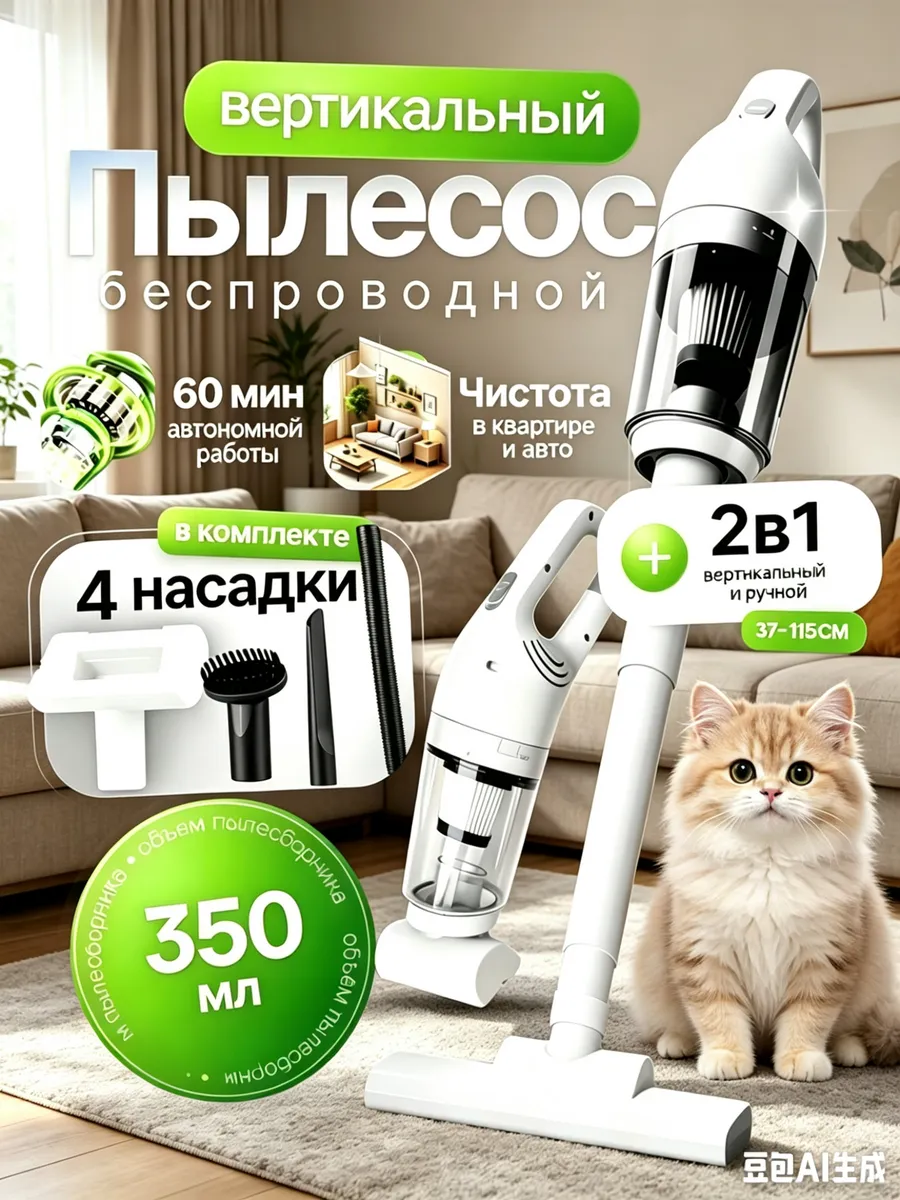 Пылесос вертикальный беспроводной для дома и авто
