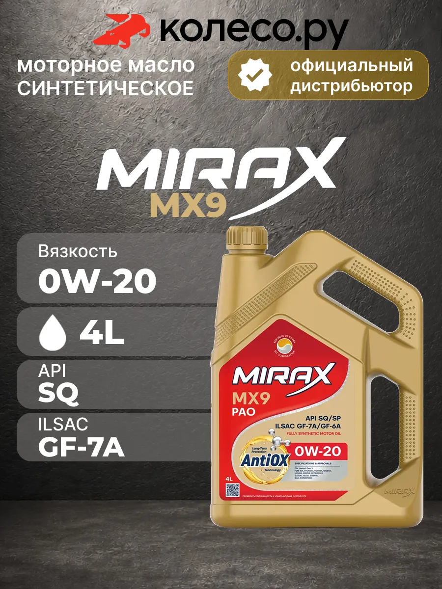 Масло моторное Миракс MX9 0W-20 4л