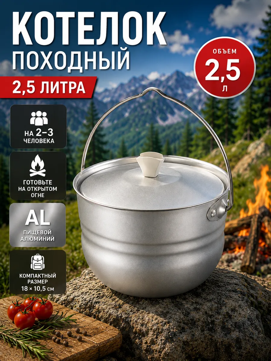 Котелок походный 2,5л для костра туристический 19025
