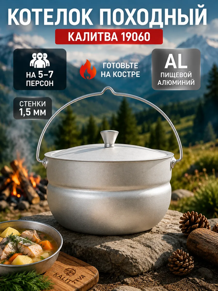 Котелок походный 6 л для костра туристический 19060
